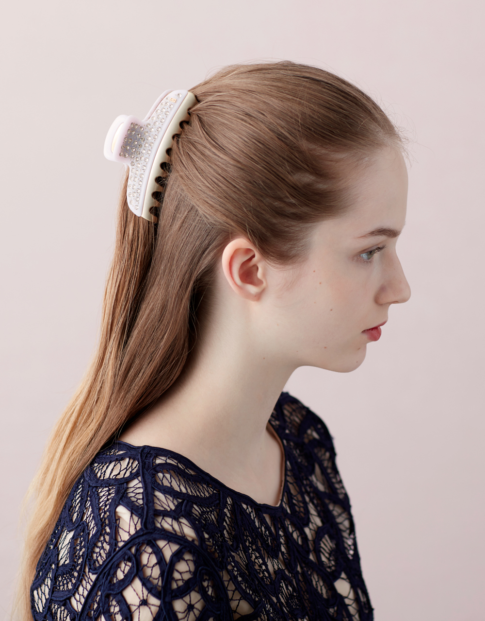 アレクサンドル ドゥ パリ PINCES VENDOME LARGE Alexandre de Paris large navy-blue jewel hair clip Pince Vendôme